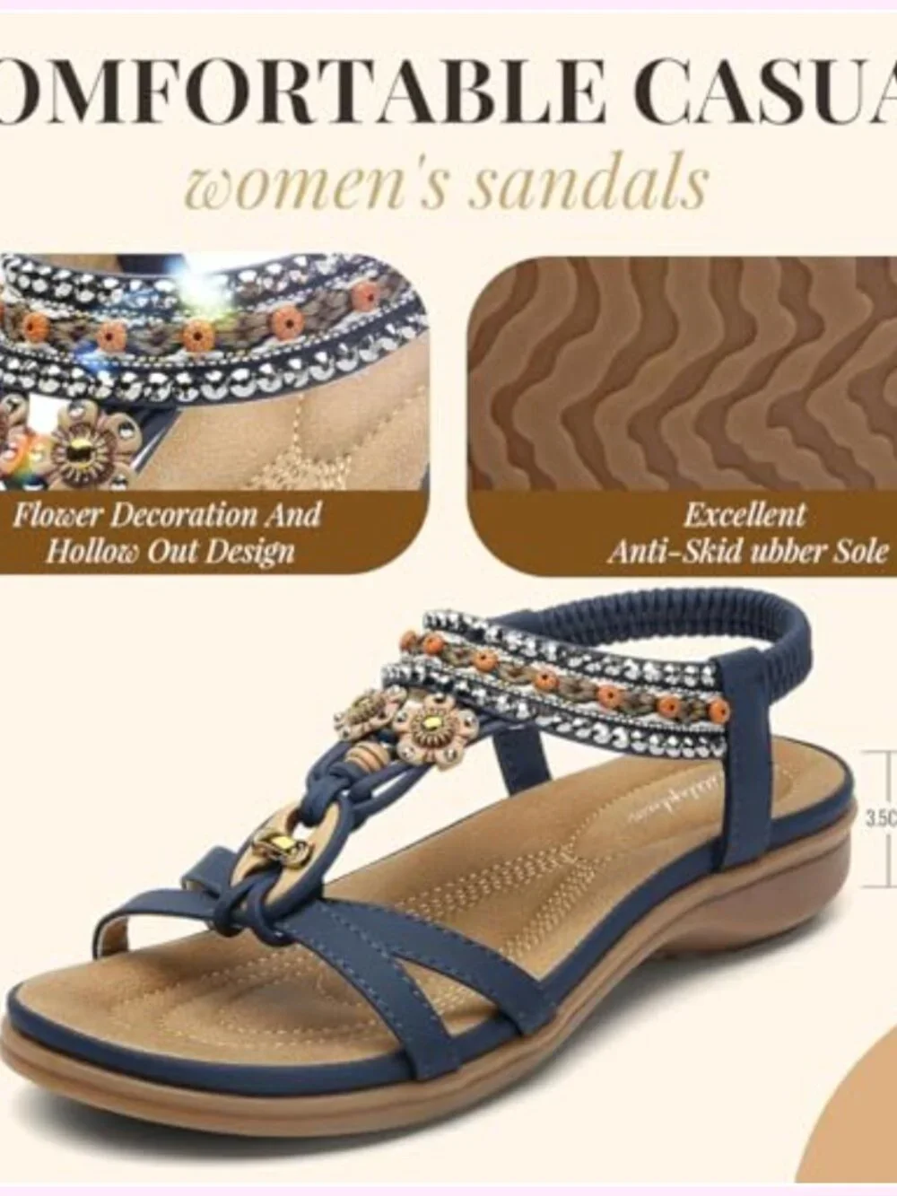 Womens Sandals Arch Support Comfort Walking Bohemian Flip Flops Flat